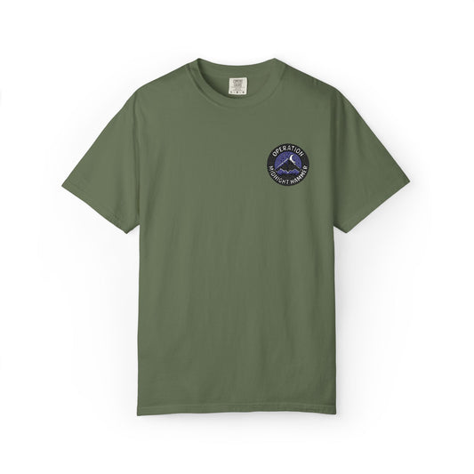 Embroidered Operation Midnight Hammer T-Shirt Garment-Dyed Unisex T-Shirt | Casual Comfort Tee for Everyday Wear, Great for Gifts, Summer Outings, and Relaxed Styling