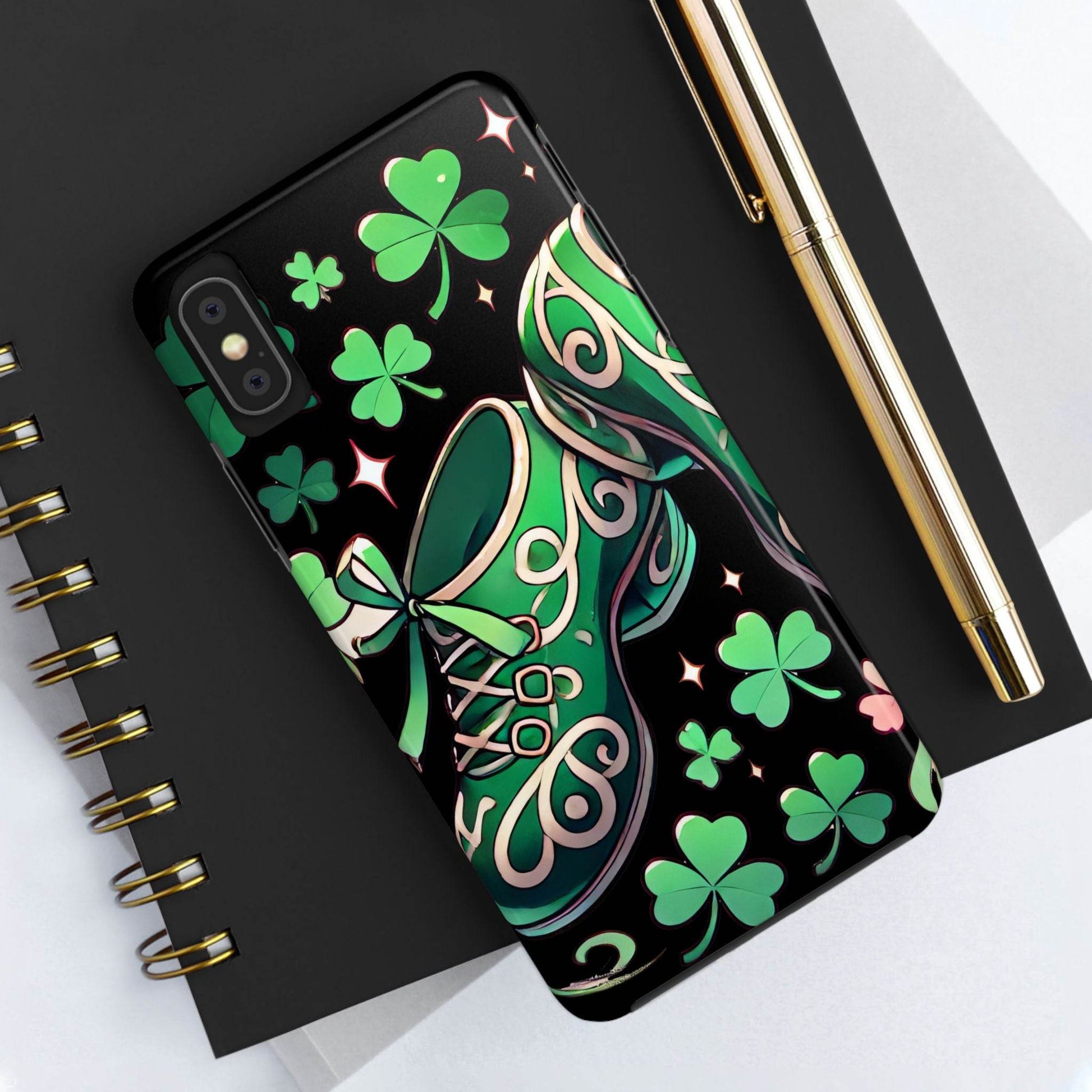 Irish Dance Shoe Tough Phone Case - St. Patrick's Day Gift, Protective Cover, Irish Dance Lover Phone Accessory, Celtic Dance Shoes Case - Little Flower Farm