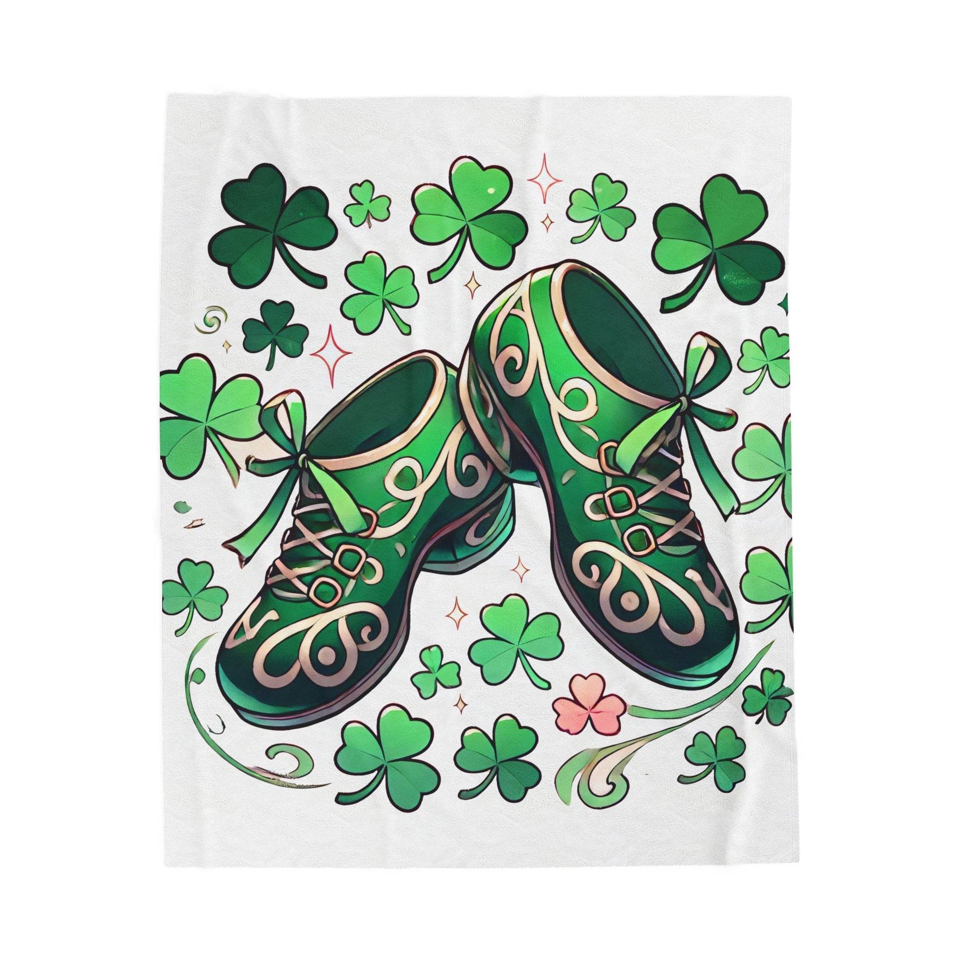Irish Dance Velveteen Plush Blanket - Shamrock Celtic Knot St. Patrick's Day Throw, Gift for Dancer, Cozy Home Decor, Soft Fleece Blanket - Little Flower Farm