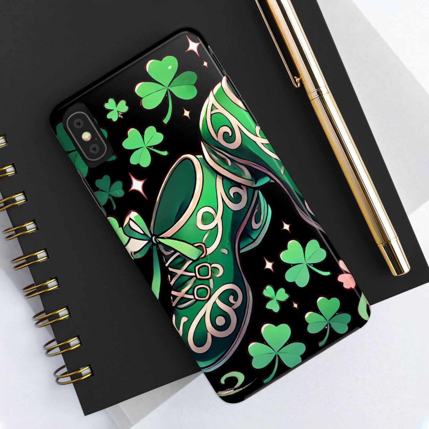 Irish Dance Shoe Tough Phone Case - St. Patrick's Day Gift, Protective Cover, Irish Dance Lover Phone Accessory, Celtic Dance Shoes Case - Little Flower Farm
