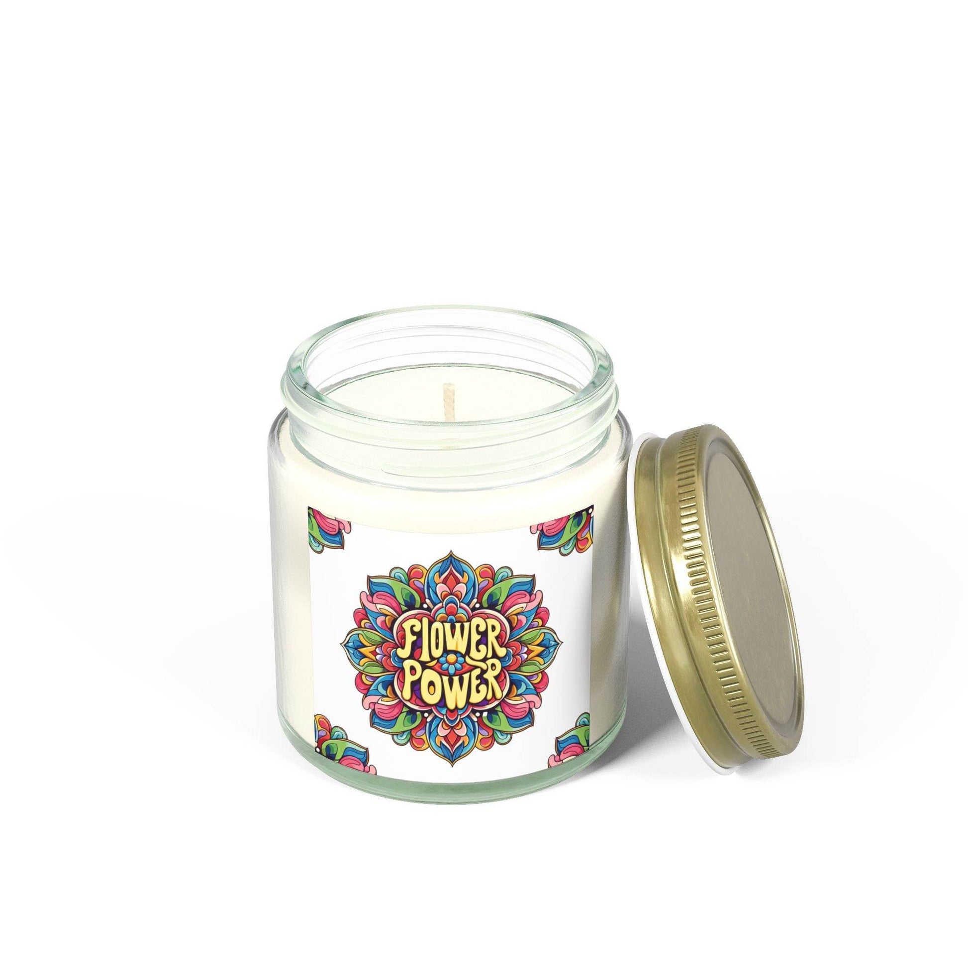 Flower Power Scented Candles - Coconut Apricot Wax, 4oz, Relaxing Home Fragrance, Aromatherapy Candle, Gift for Her, Stress Relief Candle - Little Flower Farm