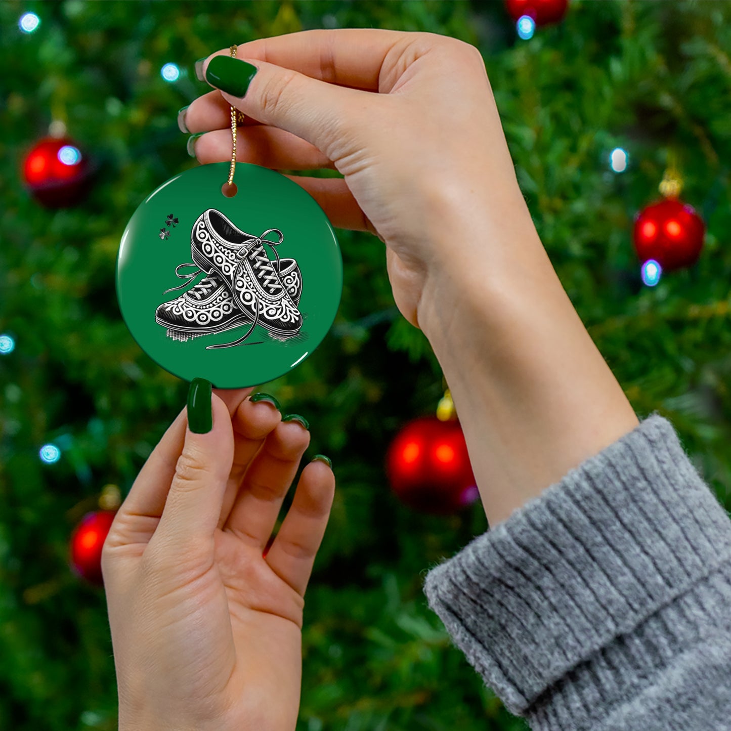 Irish Dance Shoe Themed Ceramic Ornament, 4 Shapes