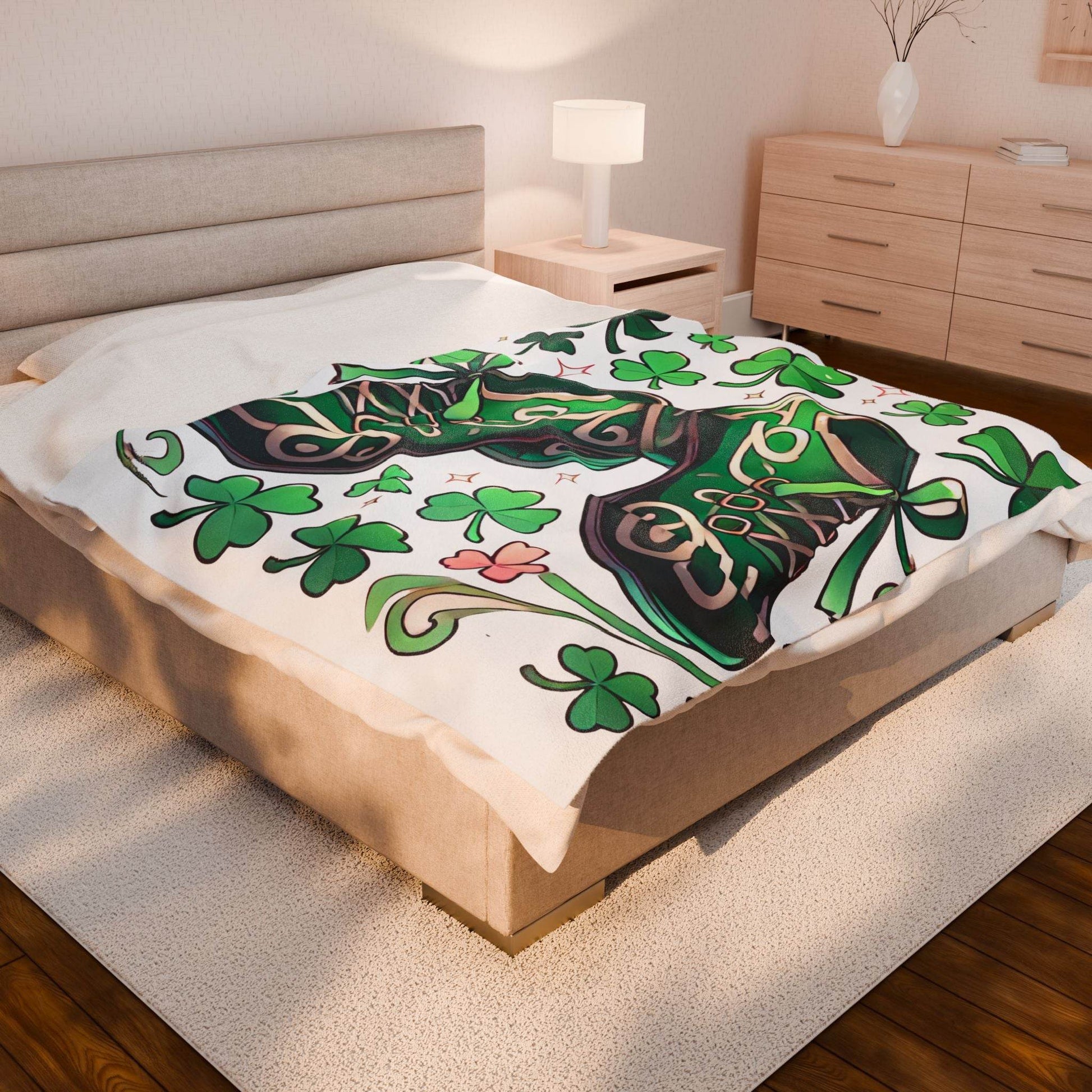 Irish Dance Velveteen Plush Blanket - Shamrock Celtic Knot St. Patrick's Day Throw, Gift for Dancer, Cozy Home Decor, Soft Fleece Blanket - Little Flower Farm