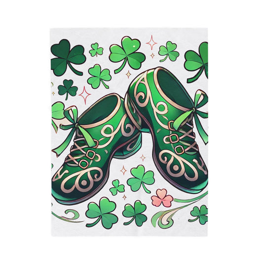 Irish Dance Velveteen Plush Blanket - Shamrock Celtic Knot St. Patrick's Day Throw, Gift for Dancer, Cozy Home Decor, Soft Fleece Blanket - Little Flower Farm