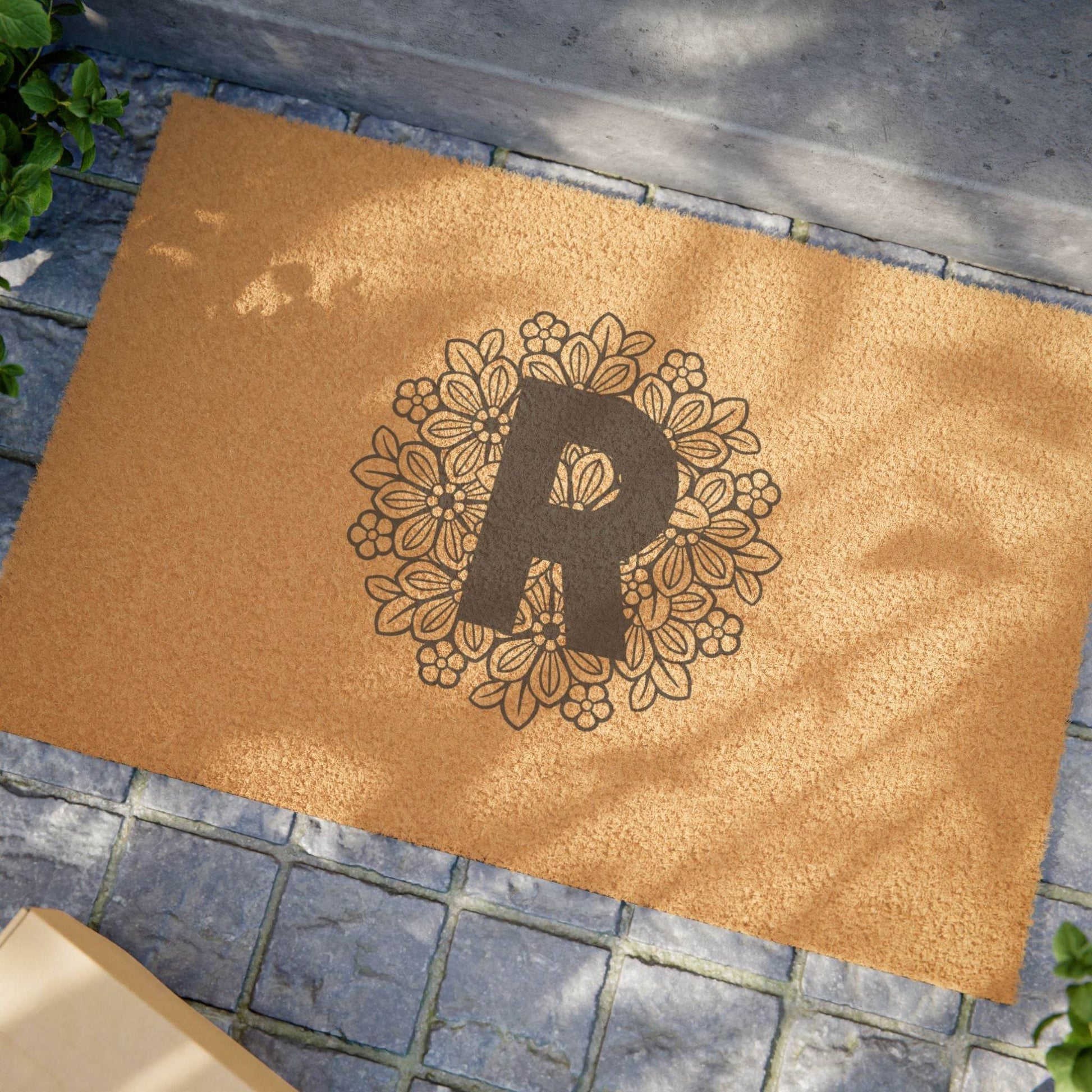 Custom Floral Mandala Monogram Doormat - Personalized Outdoor Welcome Mat, Housewarming Gift, Front Door Decor, Entryway Rug, Home Accent - Little Flower Farm