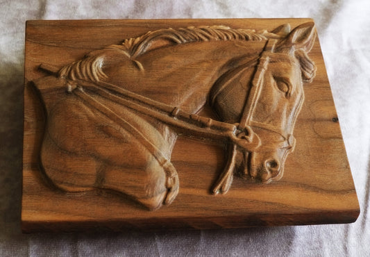 Solid Walnut Horse Head 3D Carved Wall Hanging