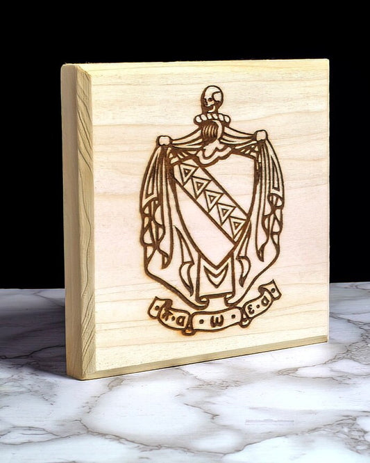 Tau Kappa Epsilon New Laser TKE Coat of Arms COA - Officially Licensed Solid Pine 5.5"x5.5" Wall Desk Gift Keepsake Sign