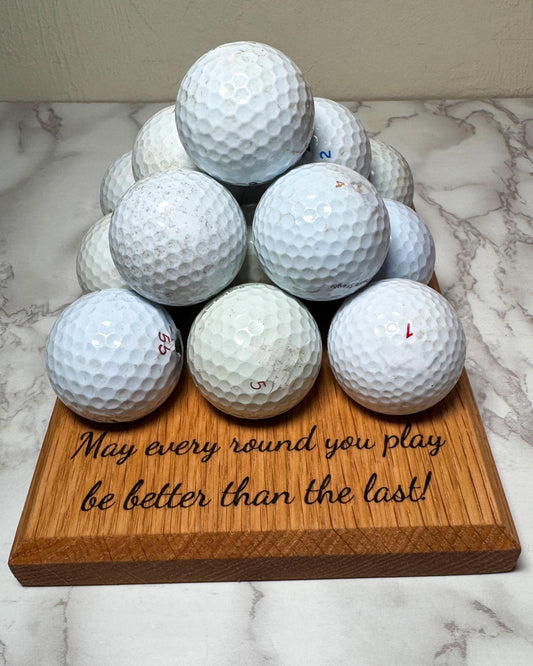 Solid Oak Golf Ball Display Pyramid | Golf Accessories | Sports Gift | Custom Golf Gifts | Groom Gift |  Golfer Gifts | 14 Balls Display |